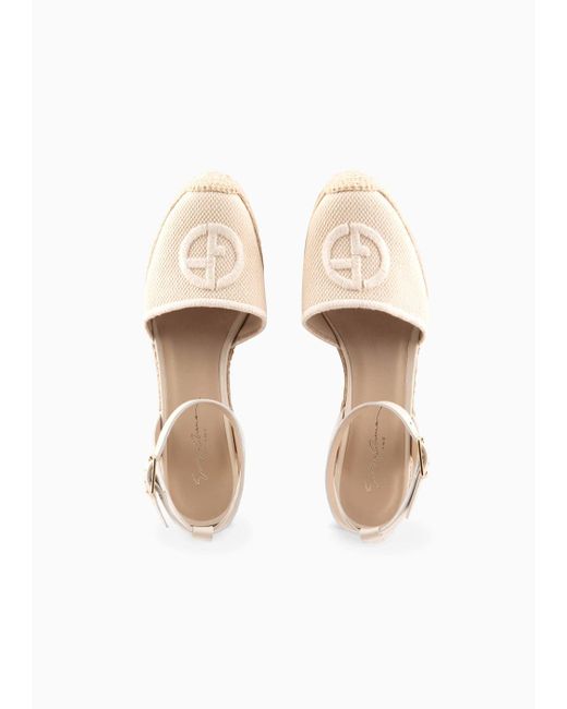 Giorgio Armani White Cotton Espadrilles With Wedges And Embroidered Logo