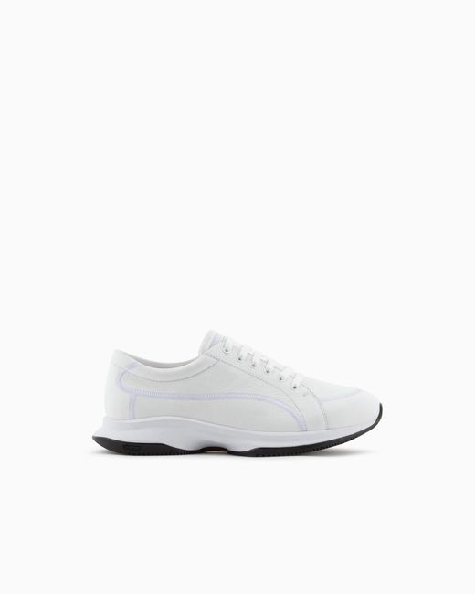 Giorgio Armani White Deerskin And Leather Sneakers for men