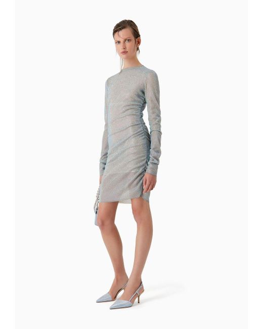 Giorgio Armani Gray Short Knit Dress With All-over Crystals