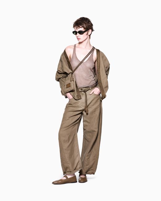 Giorgio Armani Natural Cupro And Linen Trousers With Belt Denim Collection