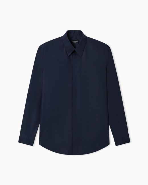 Giorgio Armani Blue Cotton-Poplin Shirt for men