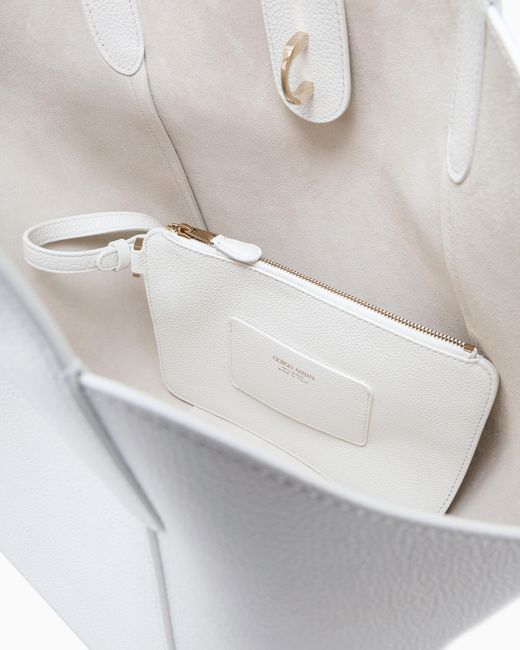 Giorgio Armani White Pebbled Bag With A Removable Inner Pouch