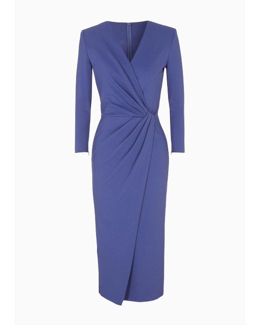 Giorgio Armani Blue Viscose-blend Milano-stitch Midi Dress