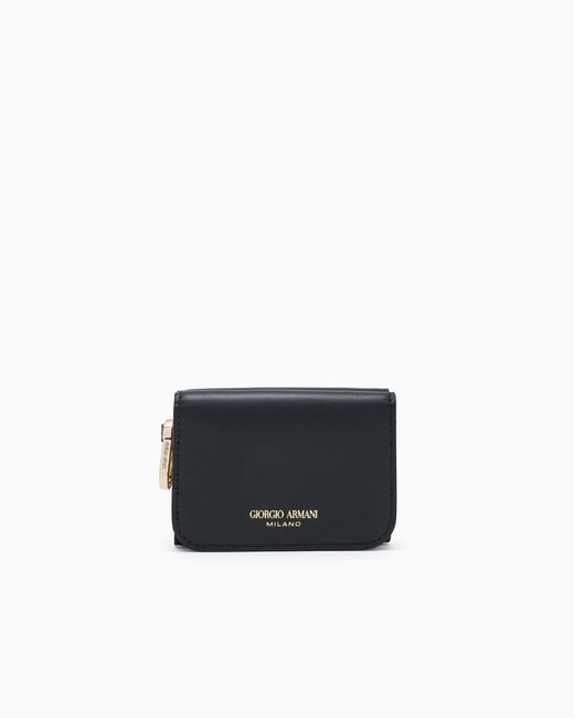 Giorgio Armani Black Leather Mini Trifold Wallet