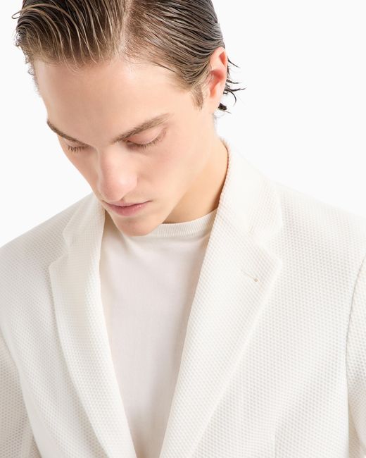 Giorgio Armani Einreihiges Sakko Aus Geprägtem Funktionsgewebe in White für Herren