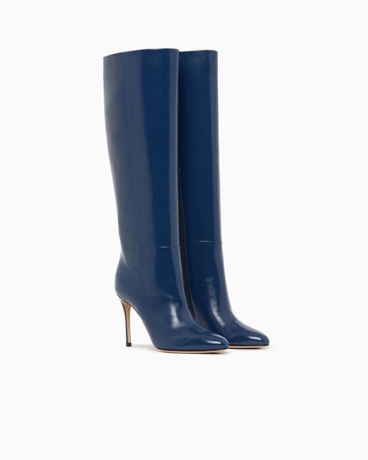 Giorgio Armani Blue High Boots With Patent Leather Heel