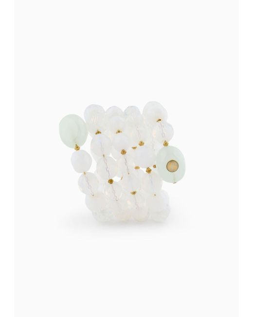 Giorgio Armani White Spiral Bracelet With Opalescent Spheres
