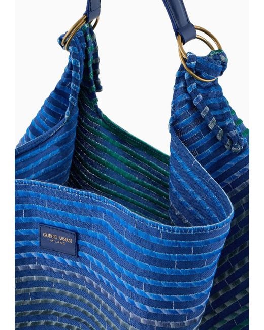 Giorgio Armani Blue Embroidered Canvas Shoulder Bag