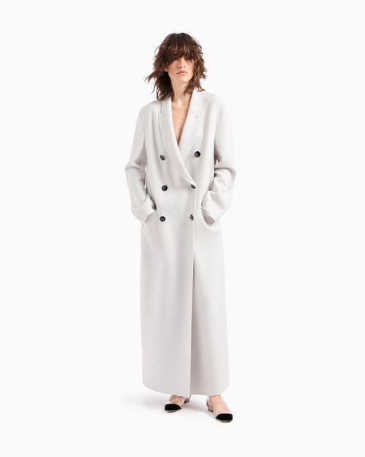 Giorgio Armani White Double-Breasted Long Coat