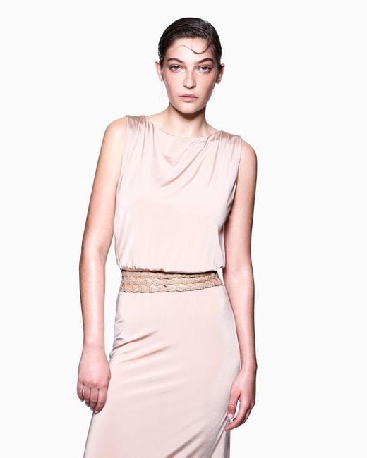 Giorgio Armani Pink Langes Kleid Aus Glänzendem Viskosejersey