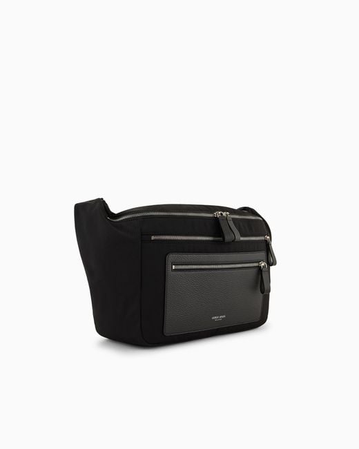 Giorgio Armani Black Nylon And Pebbled Leather Large Crossbody Bag for men