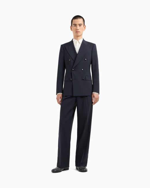 Giorgio Armani Blue Virgin Wool And Cashmere Double-Breasted Royal Line Suit for men