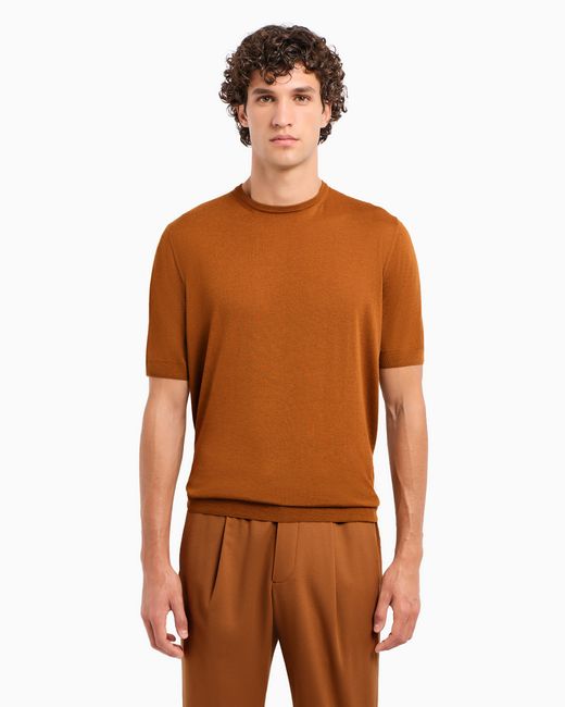 Vicuña Maglia Girocollo di Giorgio Armani in Brown da Uomo