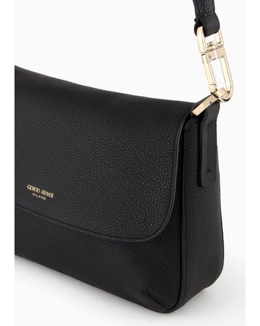 Giorgio Armani Black Small La Prima Soft Bag In Pebbled Leather