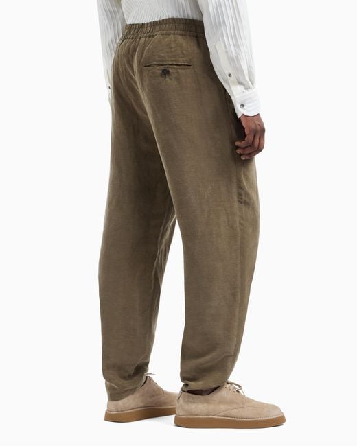 Pantalon À Deux Pinces En Lin Et Lyocell Giorgio Armani pour homme en coloris Green