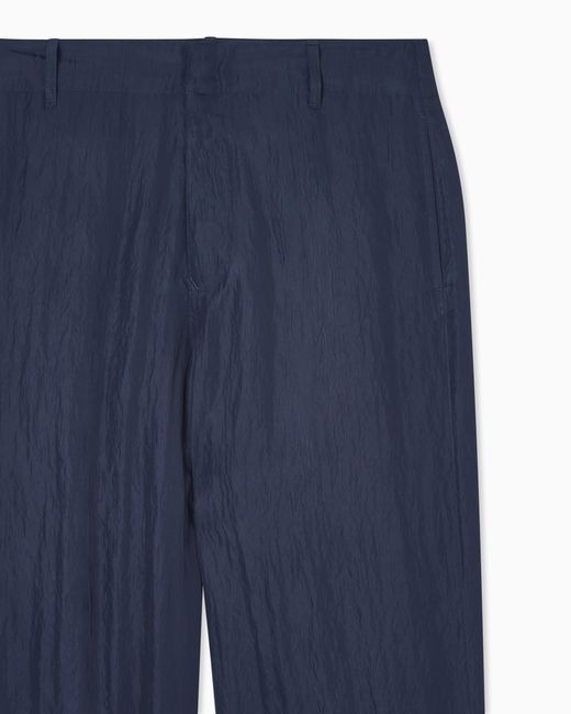 Giorgio Armani Blue Viscose Technical Twill Flat-Front Trousers for men