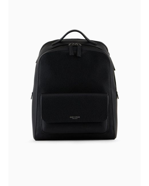 Giorgio Armani Black Round Leather Backpack for men