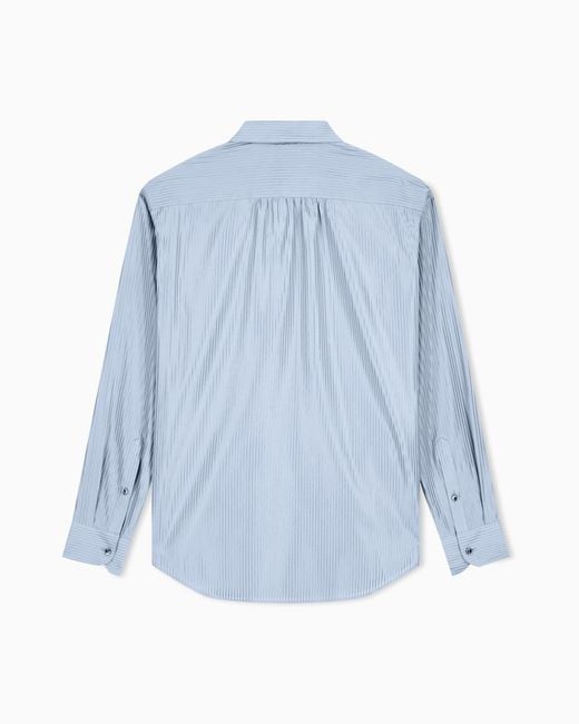 Giorgio Armani Blue Striped Cotton And Silk Shirt With Chest Pocket for men