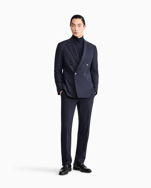 Giorgio Armani Blue Sweater Regular Fit Plain Knit Cashmere for men