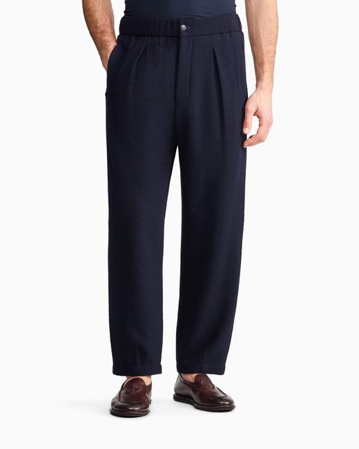 Giorgio Armani Blue Single-Pleat, Virgin Wool And Cashmere Seersucker Trousers for men
