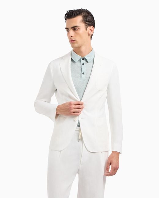 Giorgio Armani Einreihiges Sakko Der Upton-Linie Aus Reinem Leinen-Canvas in White für Herren