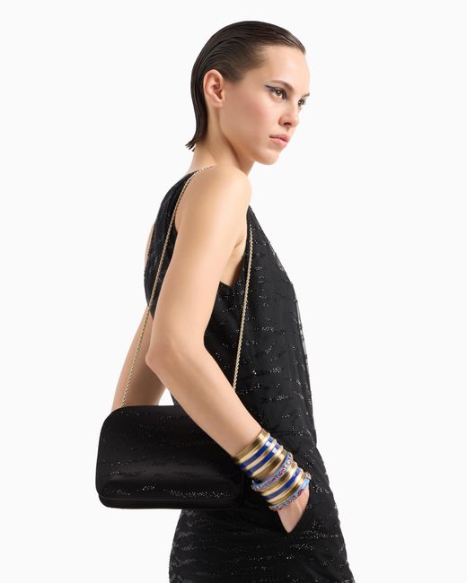 Giorgio Armani Black Satin Clutch Bag With An Animal Motif And Crystals