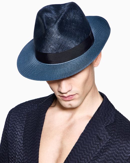 Giorgio Armani Blue Straw Hat for men