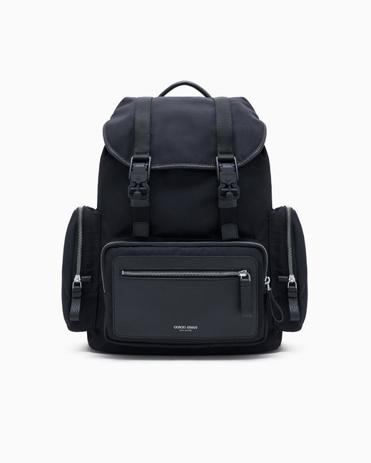 Mochila De Nailon Reciclado Y Cuero Plena Flor Asv Giorgio Armani de hombre de color Black