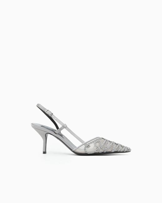 Giorgio Armani White Decollete Shoe Leather And Mesh With Satin And Rhinestones
