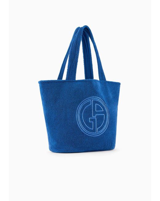 Giorgio Armani Blue Cotton Terry Beach Bag