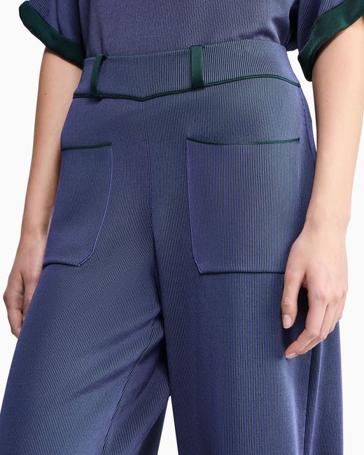 Giorgio Armani Blue Ribbed Viscose-Blend Trousers
