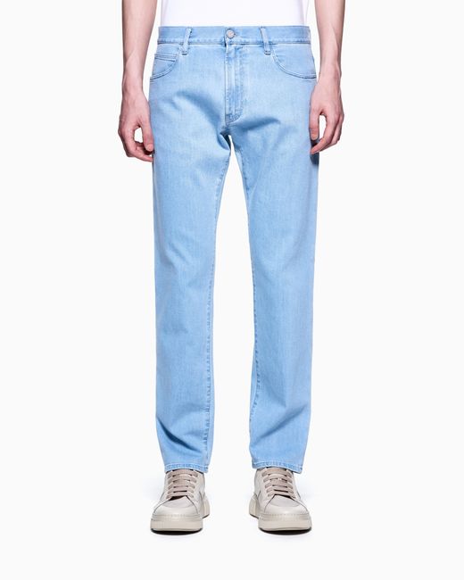 Giorgio Armani Blue Five-Pocket, Regular-Fit, Stretch Cotton-Denim Trousers for men
