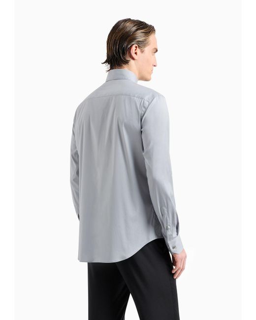 Giorgio Armani Blue Regular-fit, Stretch Cotton-poplin Shirt for men