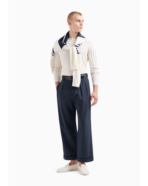 Pantaloni A Due Pinces In Misto Cotone di Giorgio Armani in Blue da Uomo