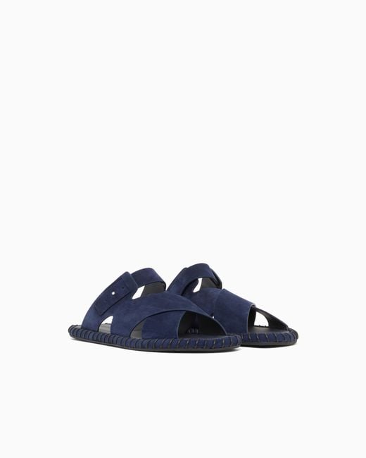 Giorgio Armani Blue Suede Sandals for men