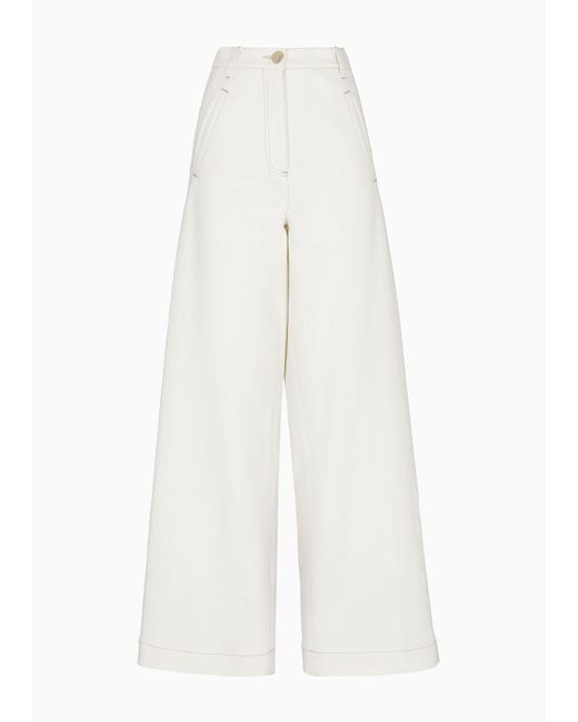 Giorgio Armani White Denim Collection Wide-leg Trousers In Stretch Cotton Denim