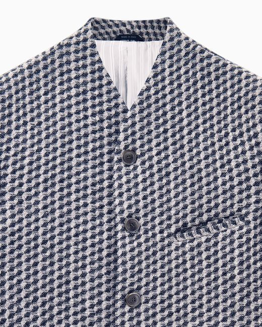 Giorgio Armani Blue Blazer Regular Fit Geometric Wool And Cashmere Jacquard for men