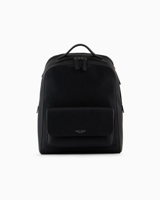 Giorgio Armani Black Round Leather Backpack for men