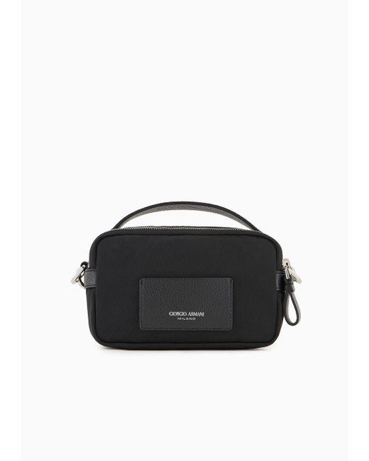 Giorgio Armani Black Mini Crossbody Bag In Nylon And Leather for men