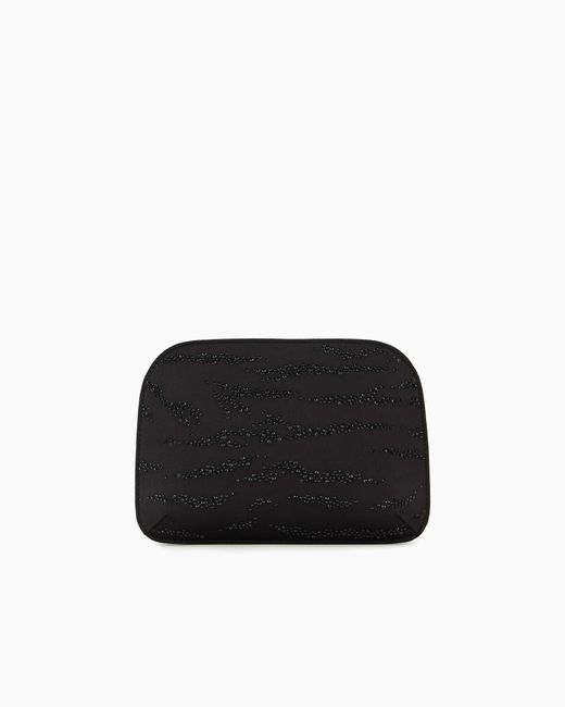 Giorgio Armani Black Satin Clutch Bag With An Animal Motif And Crystals