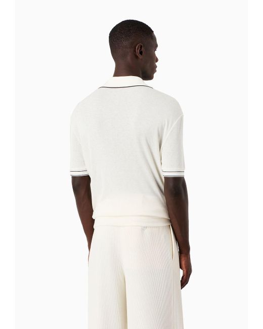 Giorgio Armani White Short-sleeved Ribbed Polo Shirt In Viscose And Wool for men