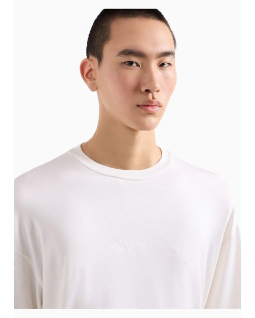 T-shirt Girocollo In Seta Stretch di Giorgio Armani in White da Uomo