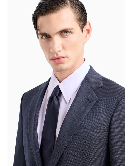 Giorgio Armani Blue Soho Line Single-breasted Suit In Pinpoint-effect Virgin-wool Serge for men
