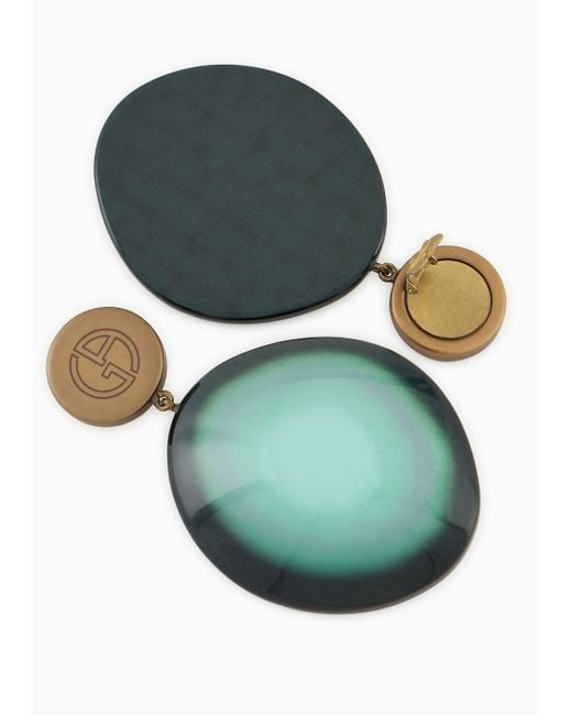 Giorgio Armani Green Clip-on Earrings With Oval Resin Pendant