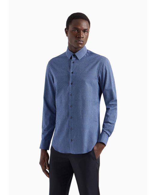 Camicia Regular Fit In Cotone Seersucker Con Motivo Geometrico da Uomo di Giorgio Armani in Blu Lyst
