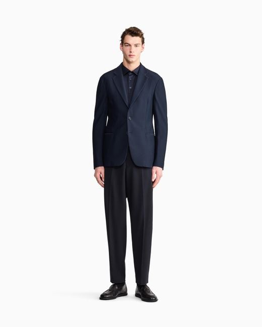 Giorgio Armani Blue Silk And Cotton-Mélange Jersey Polo Shirt for men