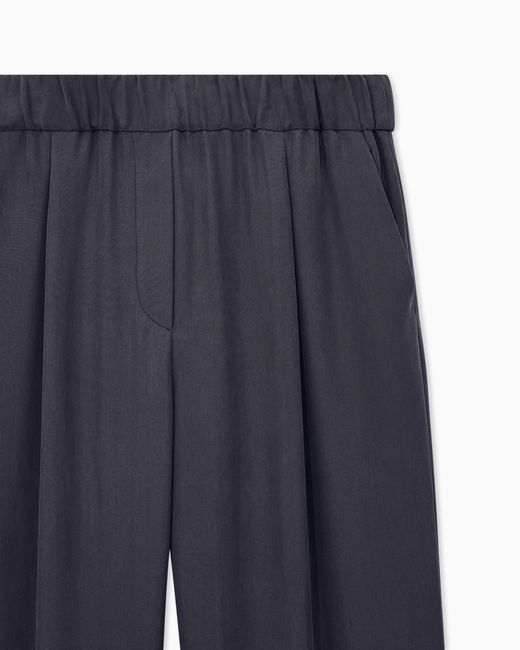 Giorgio Armani Blue Trousers Regular Fit Washed Silk With Elasticated Hem