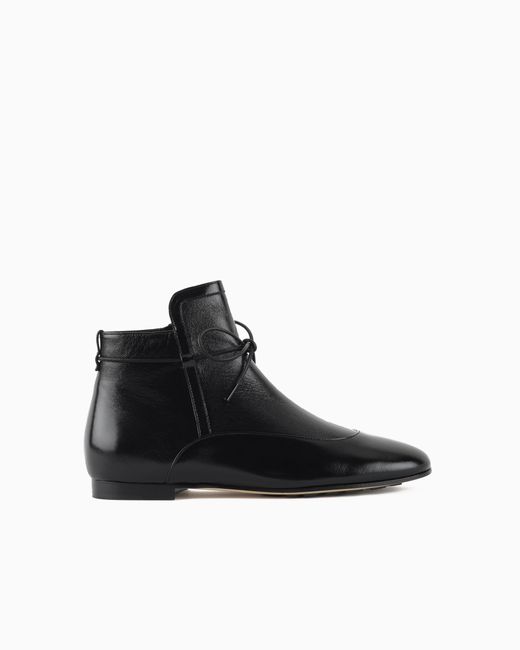 Giorgio Armani Black Textured Patent-Leather Ankle Boots