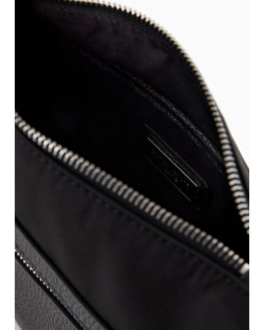 Giorgio Armani Black Asv Nylon And Pebbled Leather Crossbody Bag for men