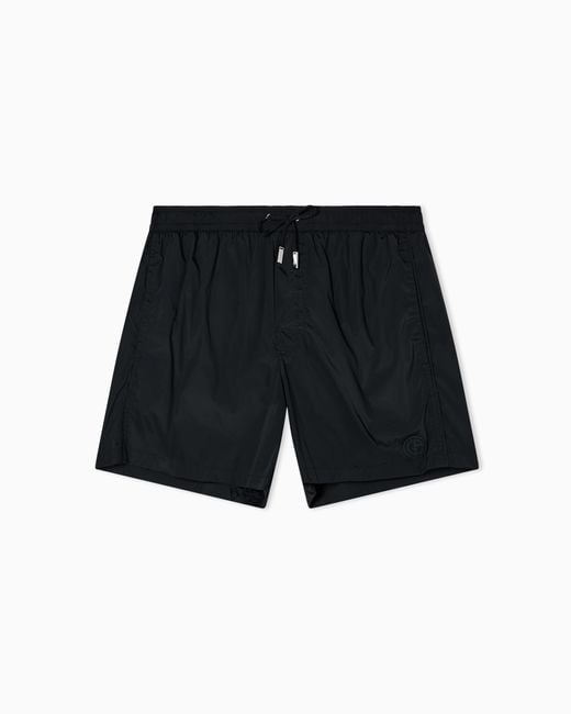 Giorgio Armani Black Elastic Waist Swim Trunks for men
